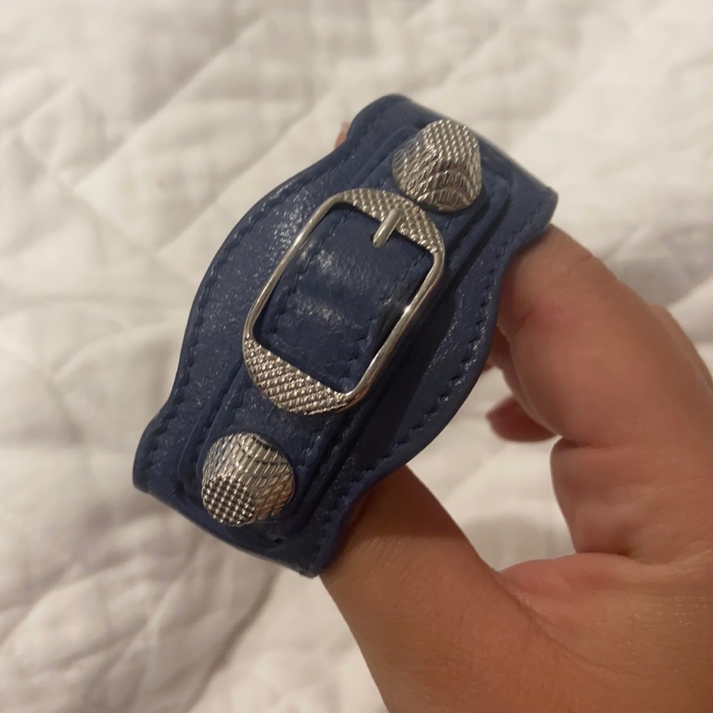 Balenciaga navy leather bracelet w/belt and studs